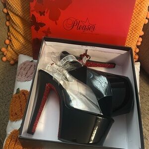 Red bottom rhinestone pleaser heels